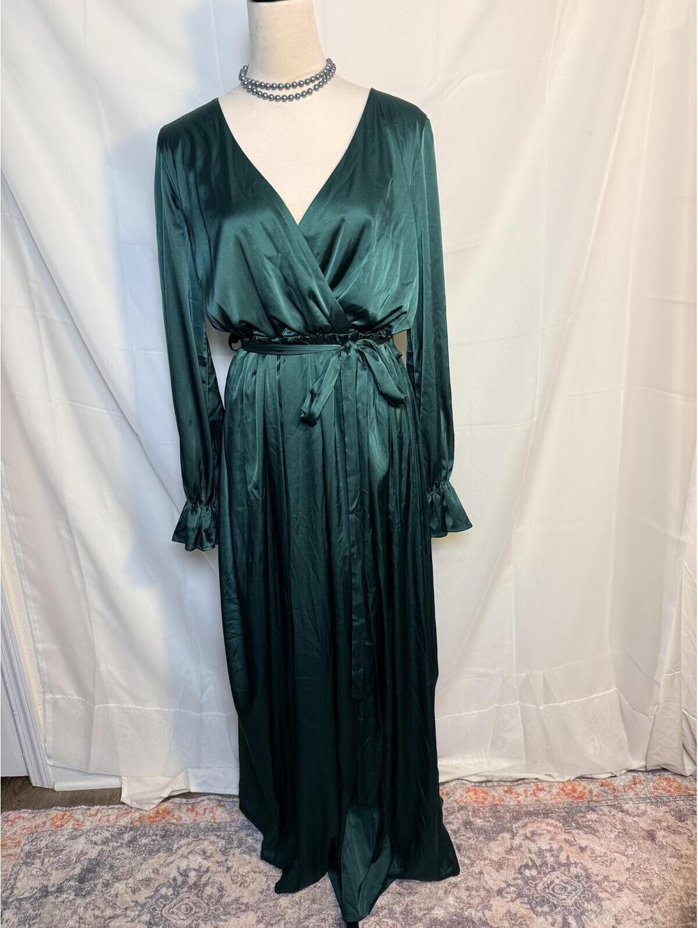 Baltic Born Emerald Green Satin Maxi Dress XL NWT